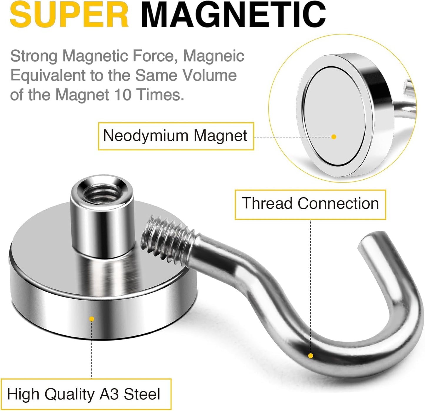 DIYMAG Magnetic Hooks, 50 LB Heavy Duty Magnet with Hook,20 Packs Strong Rare Earth Neodymium Magnets for Hanging, Magnetics Hanger for Curtain, Home, Kitchen, Workplace
