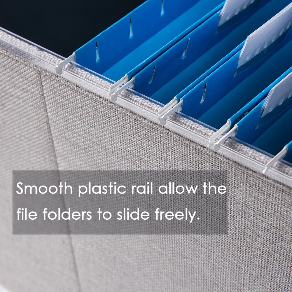 PRANDOM File Organizer Box - Set of 1 Collapsible Decorative Linen Filing Storage Hanging File Folders with Lids Office Cabinet Letter Size Light Grey (15x12.2x10.75 inch)