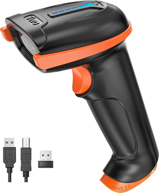 Tera 1D 2D QR Barcode Scanner Wireless and Wired with Battery Level Indicator Digital Printed Bar Code Reader Cordless Handheld Barcode Scanner Compact Plug and Play Model D5100