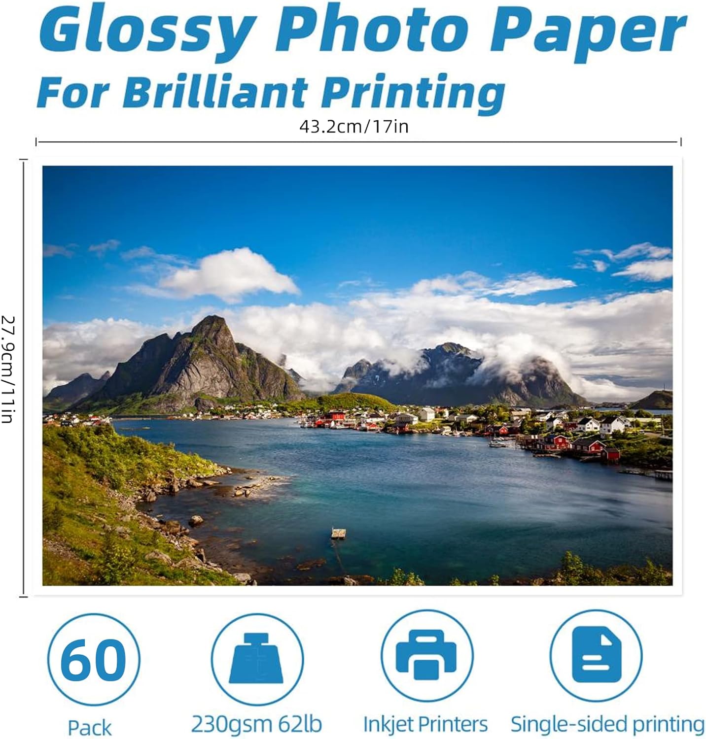 Uinkit 11 x 17 Thick Photo Paper Glossy 11x17 60Sheets 62lb Inkjet Heavyweight 230gsm Gallery show Brochure Pictures Funeral Bulletin Obituary Papers Obituaries Gloss Papers