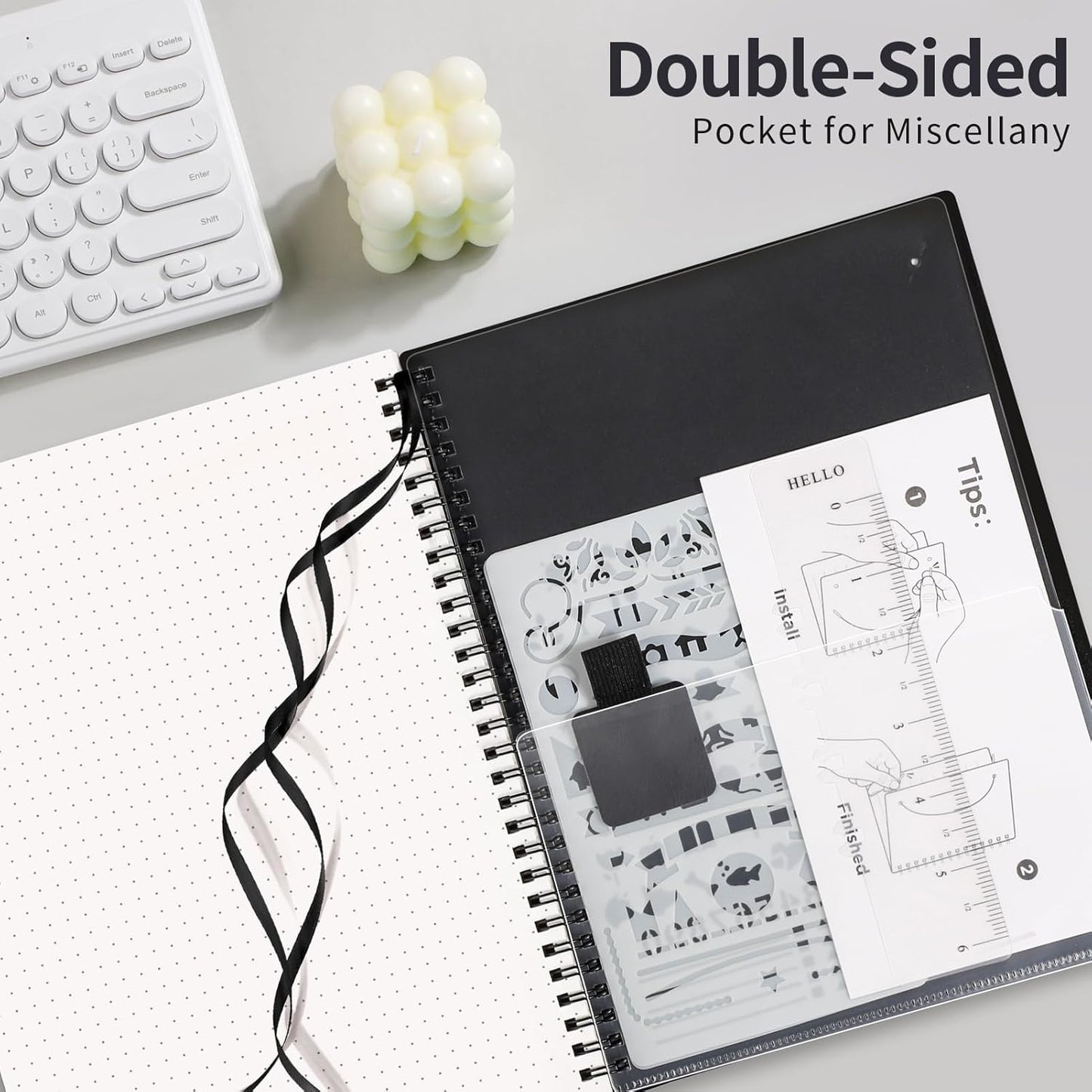 AHGXG Bullet Dotted Journal - Dot Grid Spiral Notebook B5, 140 Pages, 100 GSM Thick Paper, Waterproof Plastic Cover Journals for Bullet Journaling, Sketching, 7.6" x 10", Black