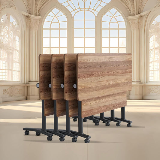 Conference Room Table with Flip-Top Design for Dynamic Meetings, Business Table Computer Desk with Heavy-Duty Frame,Foldable Seminar Meeting Tables for Home Office (4, C, 61IN)