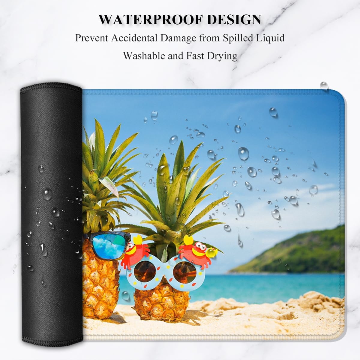 Auhoahsil Large Gaming Mouse Pad, Beach Theme XXL 35.4 x 15.7 in Desk Pad Stitched Non-Slip Rubber Long Computer Mousepad Thin Extended Full Size Desk Mat for Desktop, Laptop, Wireless Mice, Blue