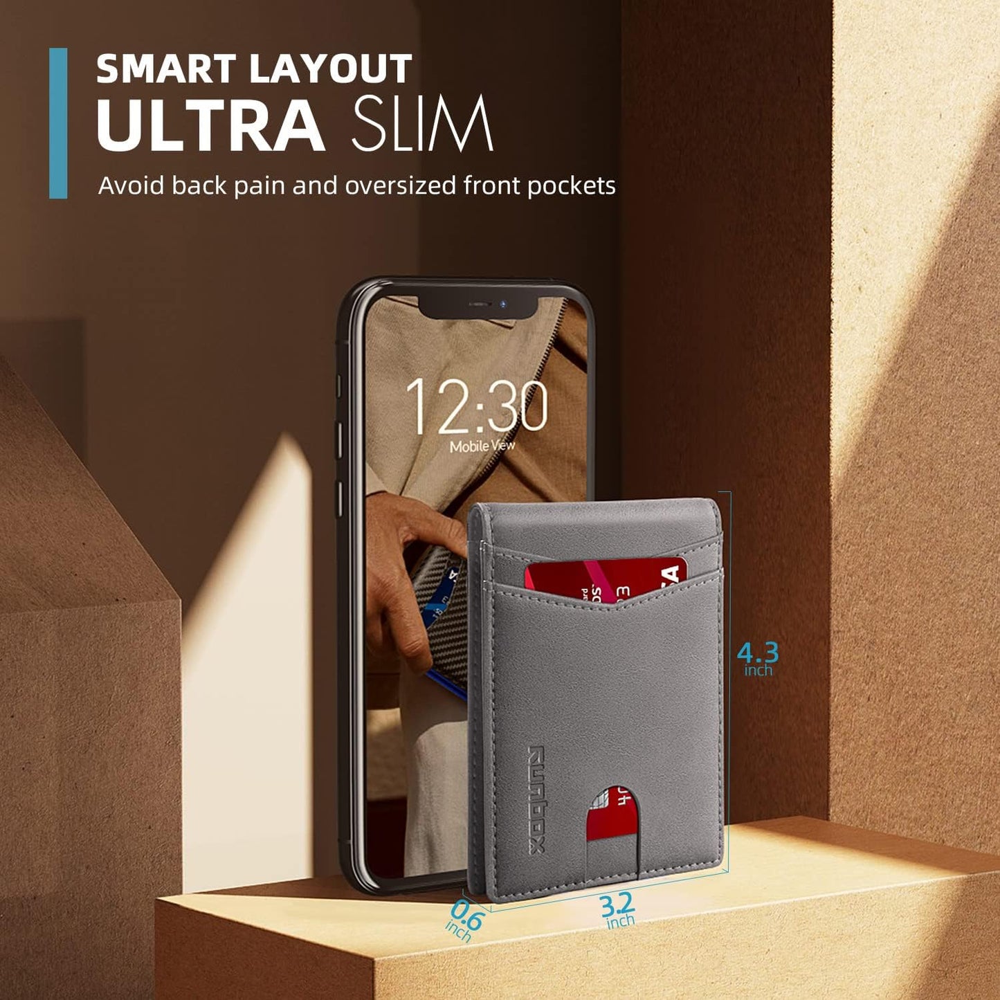 RUNBOX Wallet for Men Slim Rfid Leather 2 ID Window With Gift Box