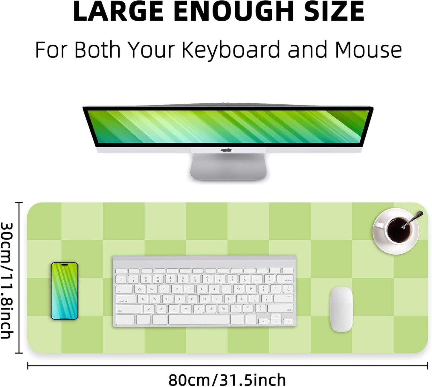 Non-Slip Desk Pad, Mouse Pad, Waterproof PU Leather Desk Protector, Large Desk Blotter, Easy Clean Laptop Desk Writing Mat for Work/Home/Decor(Green 31.5" x 12")