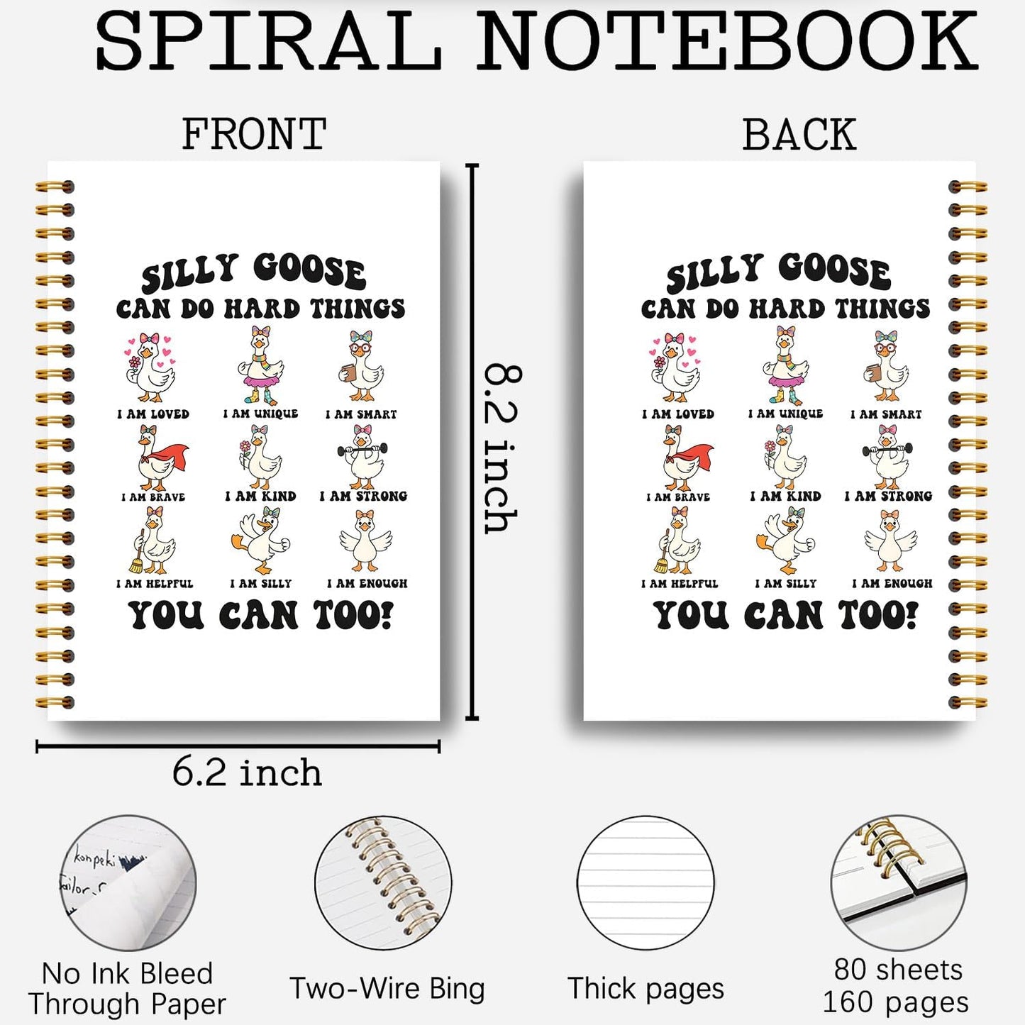 Guymn Coquette Bow Goose Inspirational Notebook, Positive Affirmation Journal for Kids Girls, Goose Can Do Hard Things Motivational Hardcover Spiral Notebooks Journals 5.5x8.3 Inch