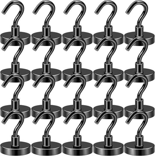 DIYMAG Black Magnetic Hooks, 80 LB Heavy Duty Strong Magnet with Hook, Rare Earth Neodymium Magnets for Hanging, Magnetics Hanger for Curtain, Home, Kitchen, Workplace, 20 Packs