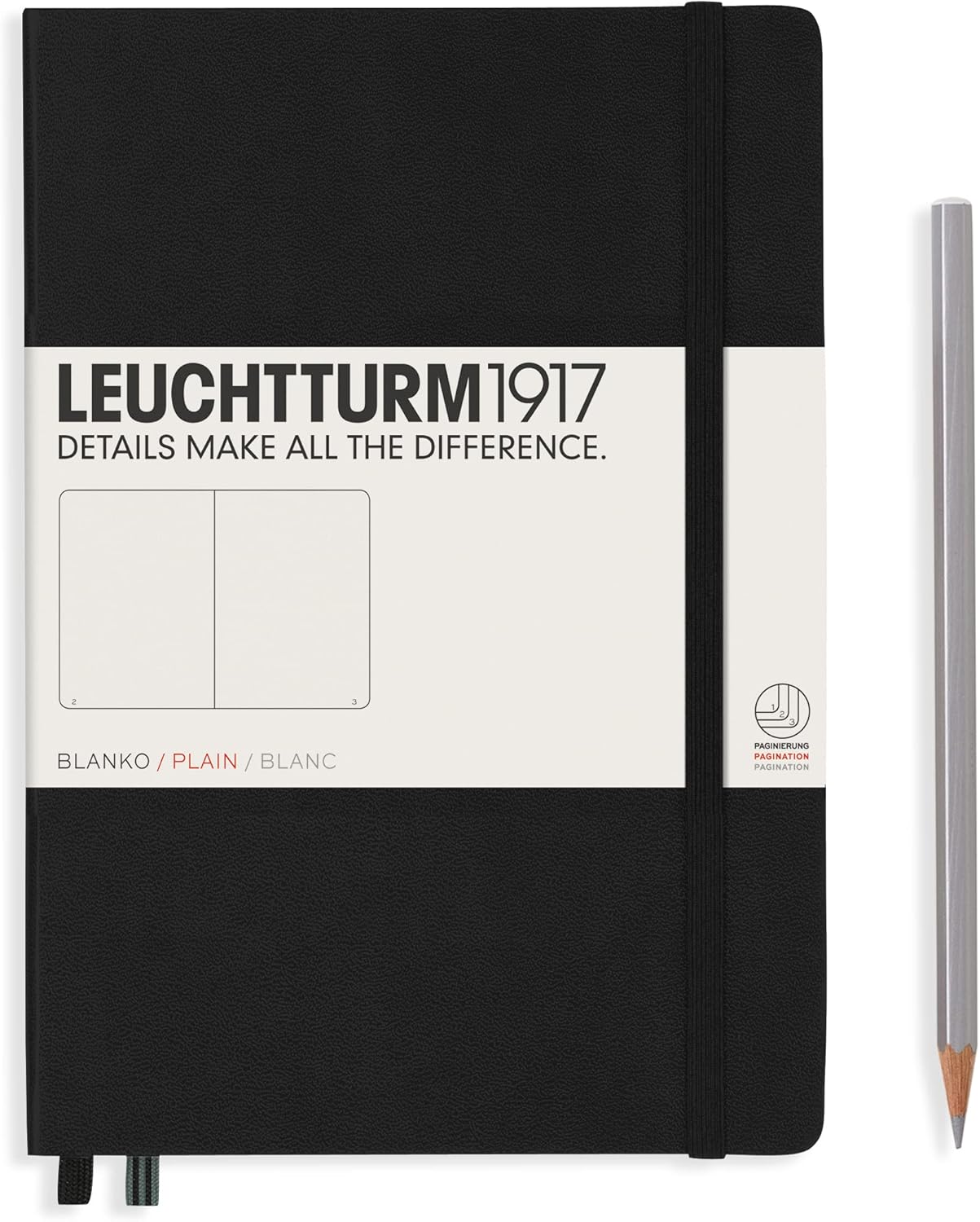 LEUCHTTURM1917 - Notebook Hardcover Medium A5-251 Numbered Pages for Writing and Journaling (Black, Plain)