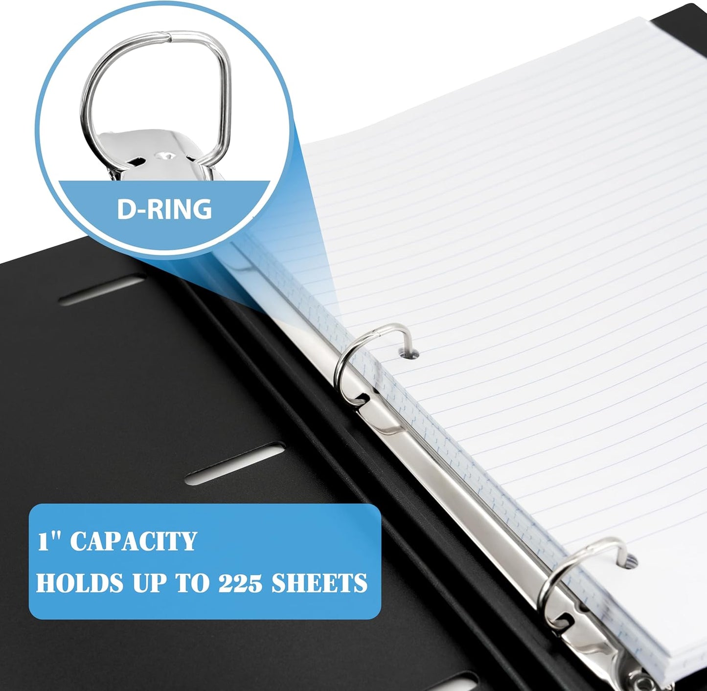 INFUN 1 Inch Telescoping 3 Ring Binder - 1PCS-Black, Flexible Binders with Customizable Front Cover and Clear Catalog Pocket, 1 Inch Rings, 225 Sheet Capacity