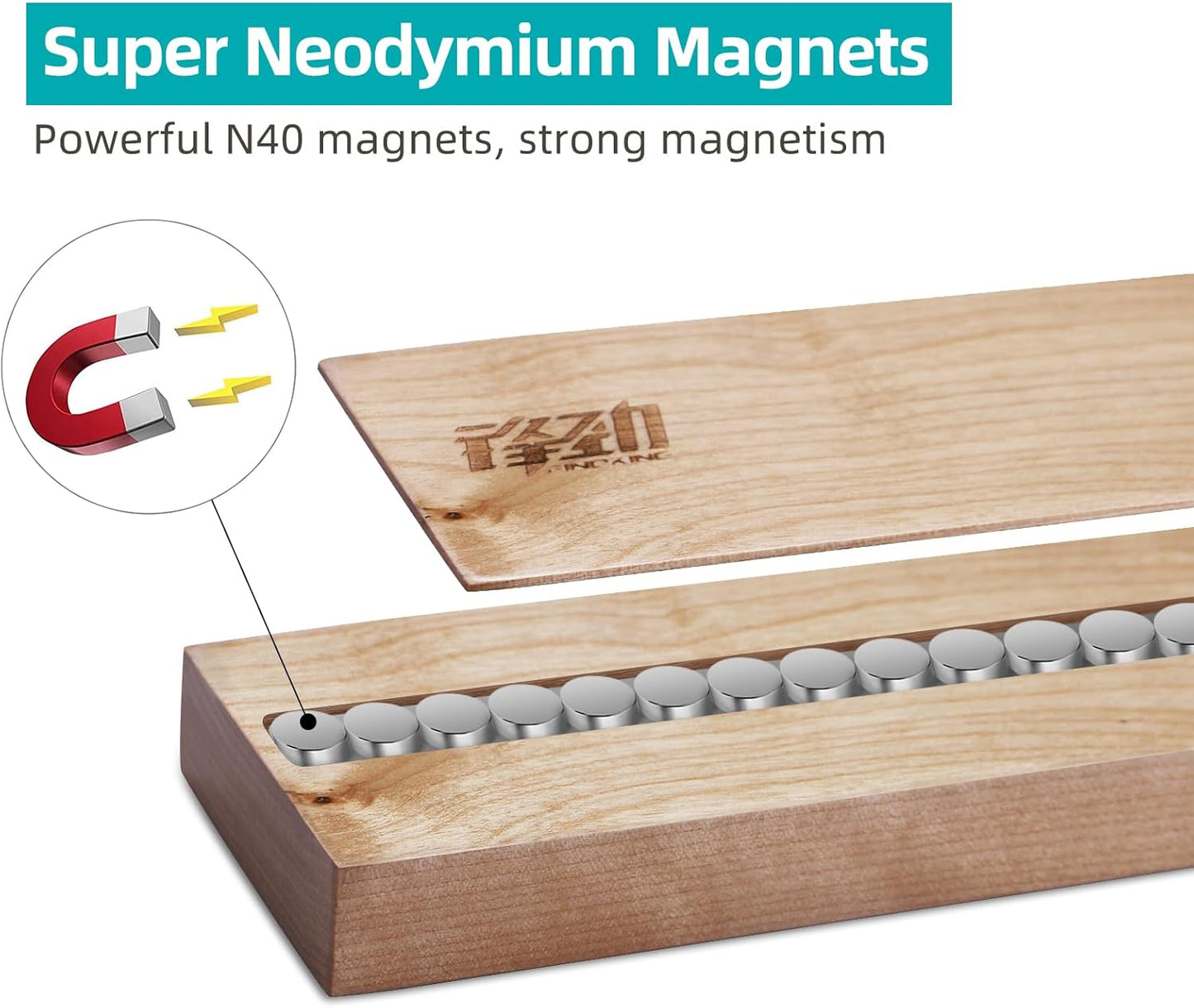 FINDKING Wood Magnetic Knife Strip, Magnet Utensil Holder for Wall, Refrigerator, Wooden Rack for Kitchen Knives, No Drill (Beige, 18 Inches, Without Knives)