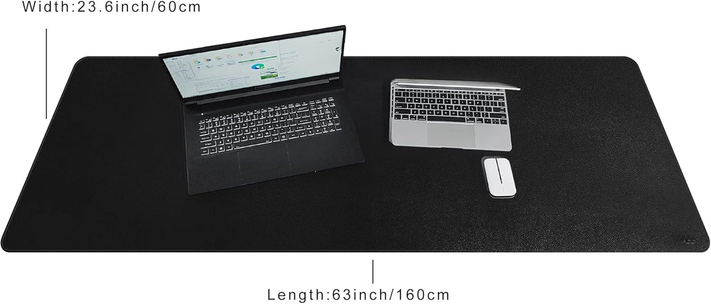 Vyaaa Leather Desk Mat, 63" x 23.6" Leather Desk Pad Protector, Waterproof Extra Large Desk Mat, Large Mouse Pad, Desk Mats on top of Desks for Home or Office (Black)