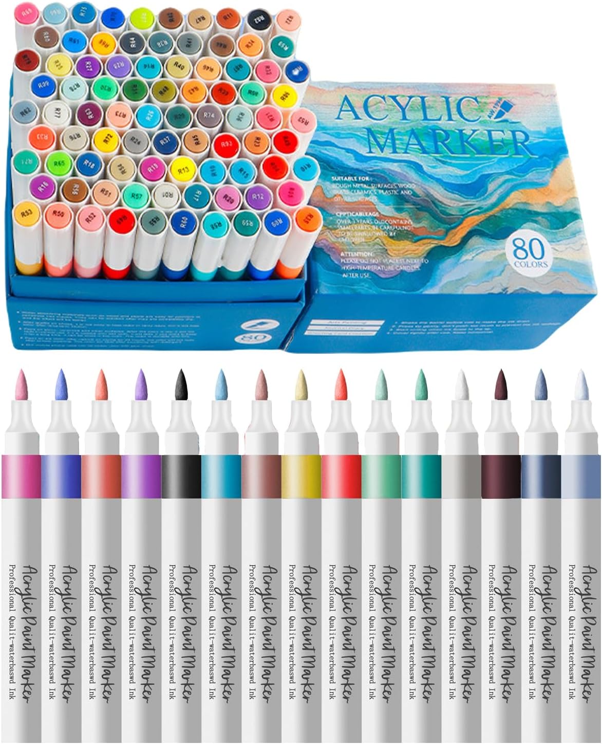 80 Brush Markers Pens,Water-based Ink and Quick-Drying,Painting Supplies Perfect for Plastic Sheets Fabric Bags Ceramics Stone Pottery Wood and Handmade Crafts（80 Colors）