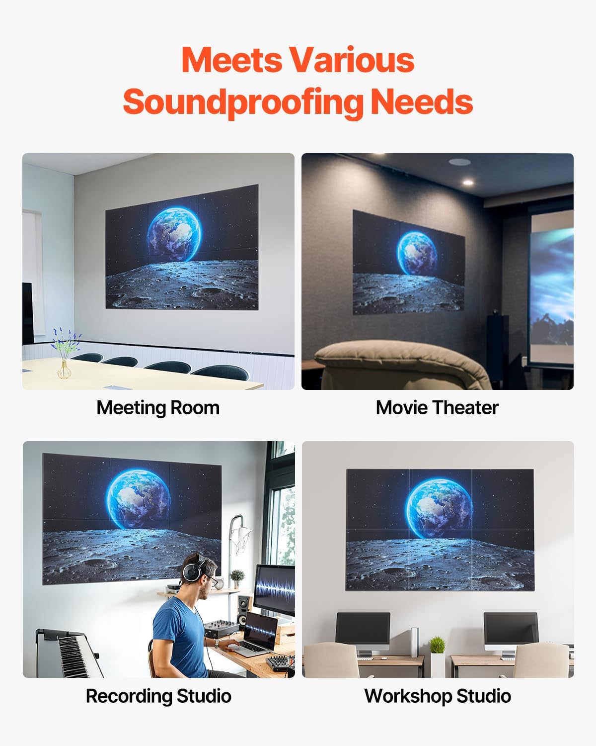 VEVOR 6 Pack Art Acoustic Panels, 70.87 x 47.24 x 0.4 inch Soundproof Wall Tiles, Self Adhesive Decorative Sound Dampening Absorbing Boards for Home, Office, Studio, Gaming Room,Theater, Earth