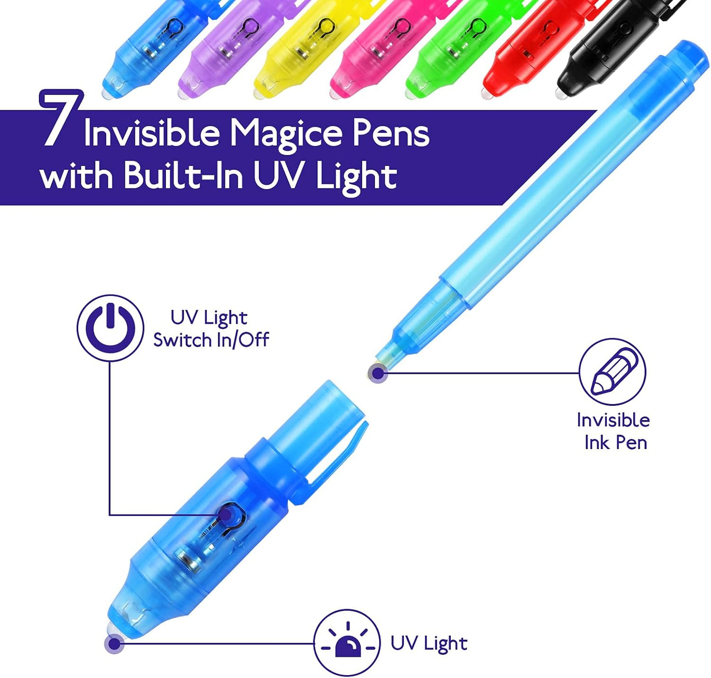 30PCS Invisible Ink Pens with UV Light, Party Favors for Kids, Spy Pens, Magic Pen Disappearing Ink for Writing Secret Message, Classroom Prizes, Stocking Stuffers