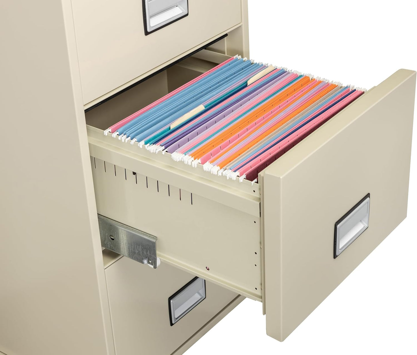 25 inch 4-Drawer Vertical Fireproof File Cabinet – Legal and Letter Size Filing – Key Lock – Water Resistant Seal – Fire and Impact Rated – Putty Finish – Model LGL4W25P