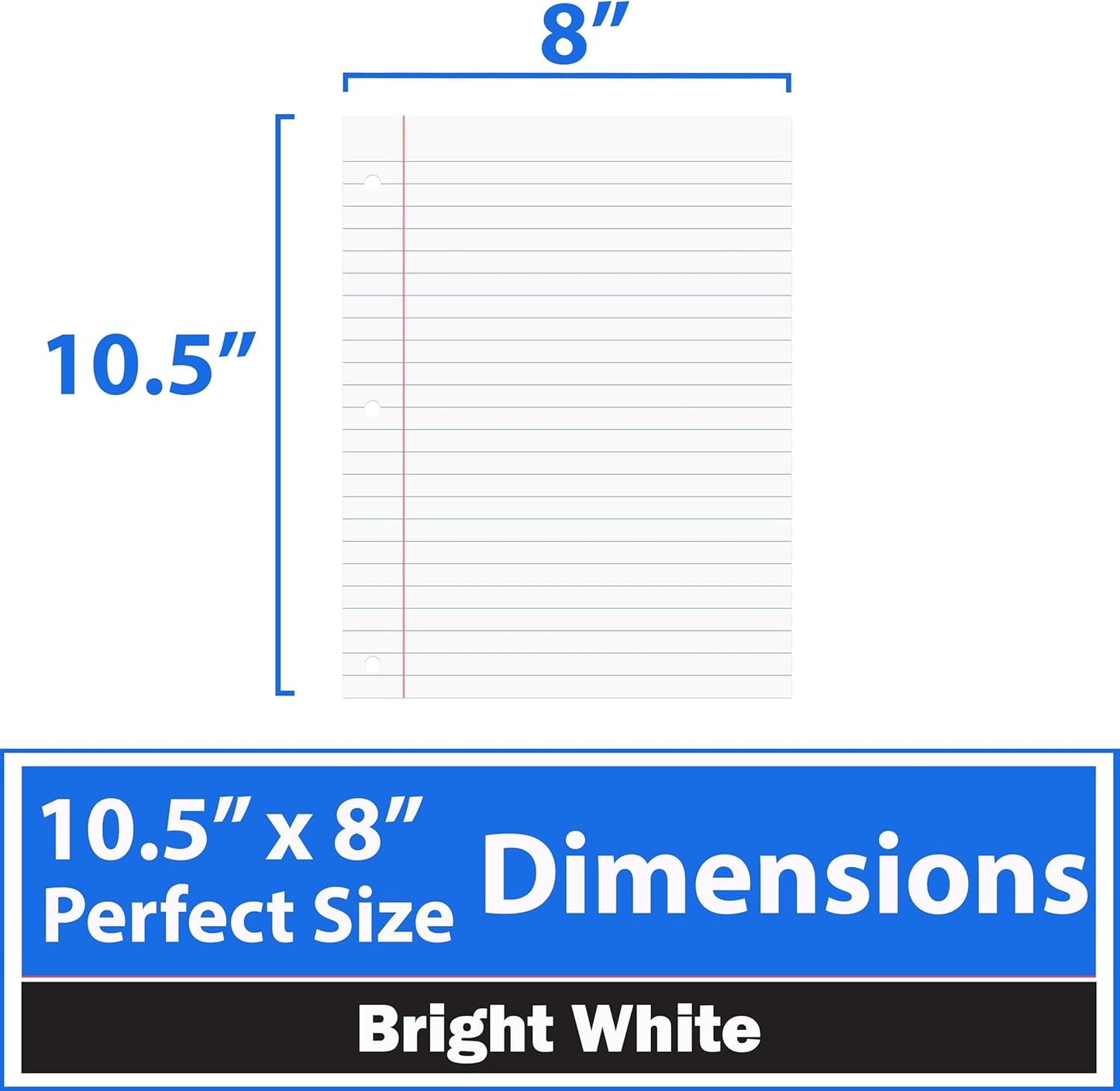 Notebook Paper, College Ruled Loose Leaf Paper (36 Pack Bulk), Filler Paper, 10.5” x 8”, 200 Sheets Per Pack, 60 gsm (36 Pack)