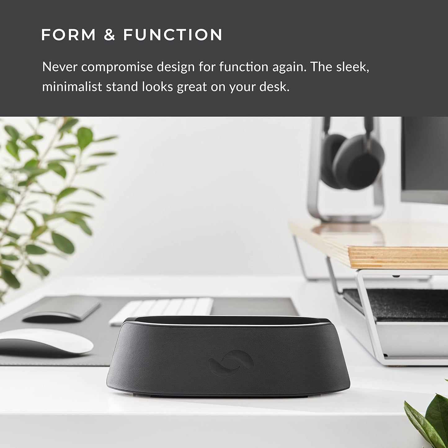 HumanCentric Vertical Laptop Stand in Vegan Black Leather, Upright Adjustable Holder and Dock, Laptop Vertical Stand Fits MacBook Pro and Other Laptops .5" to 1.5", Clamshell Compatible