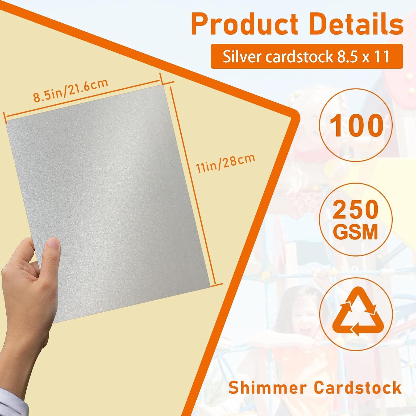 100 Sheets Silver Shimmer Cardstock 8.5 x 11 Metallic Paper, 92lb Heavyweight Certificate Paper Card Stock for Wedding Invitations, Crafting, Thank You Cards, Business Cards, Graduations