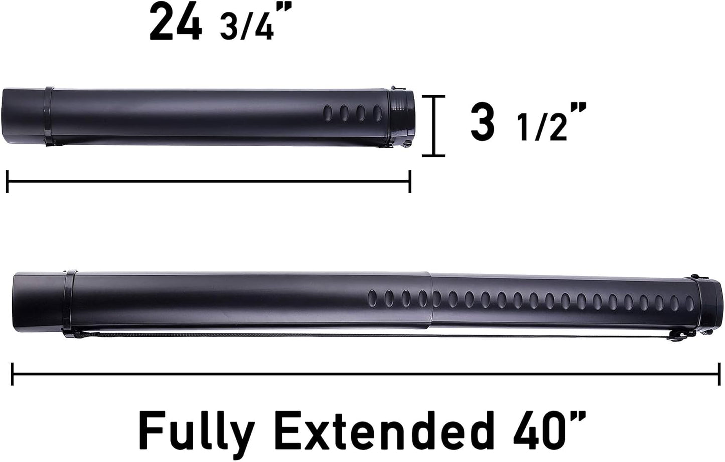 2-Pack Extendable Poster Tubes Expand from 24.5” to 40” with Shoulder Strap | Carry Documents, Blueprints, Drawings and Art | Black Portable Durable Round Storage Cases with Lids and Labels