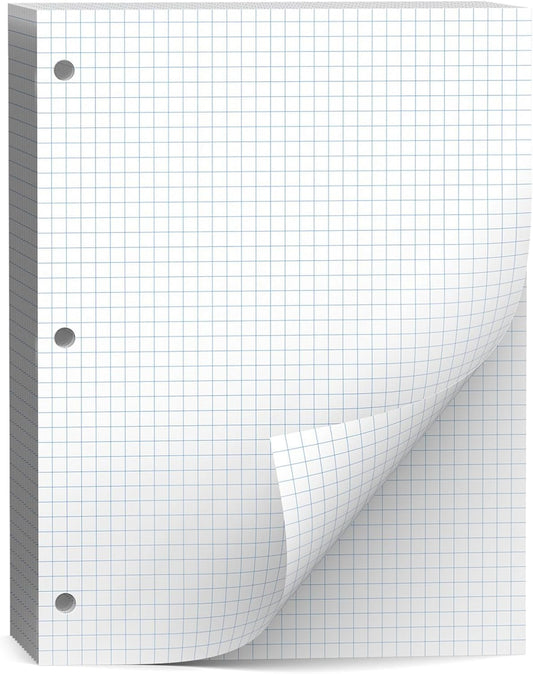 Loose Leaf Graph paper 8 x 10.5, Graph Ruled Paper, 3 Hole Punched Paper, 4 x 4 Quad Ruled Graph Paper, 10-1/2" x 8" Filler Paper Notebook Paper, 120 Sheets Graphing Paper for Business Home School