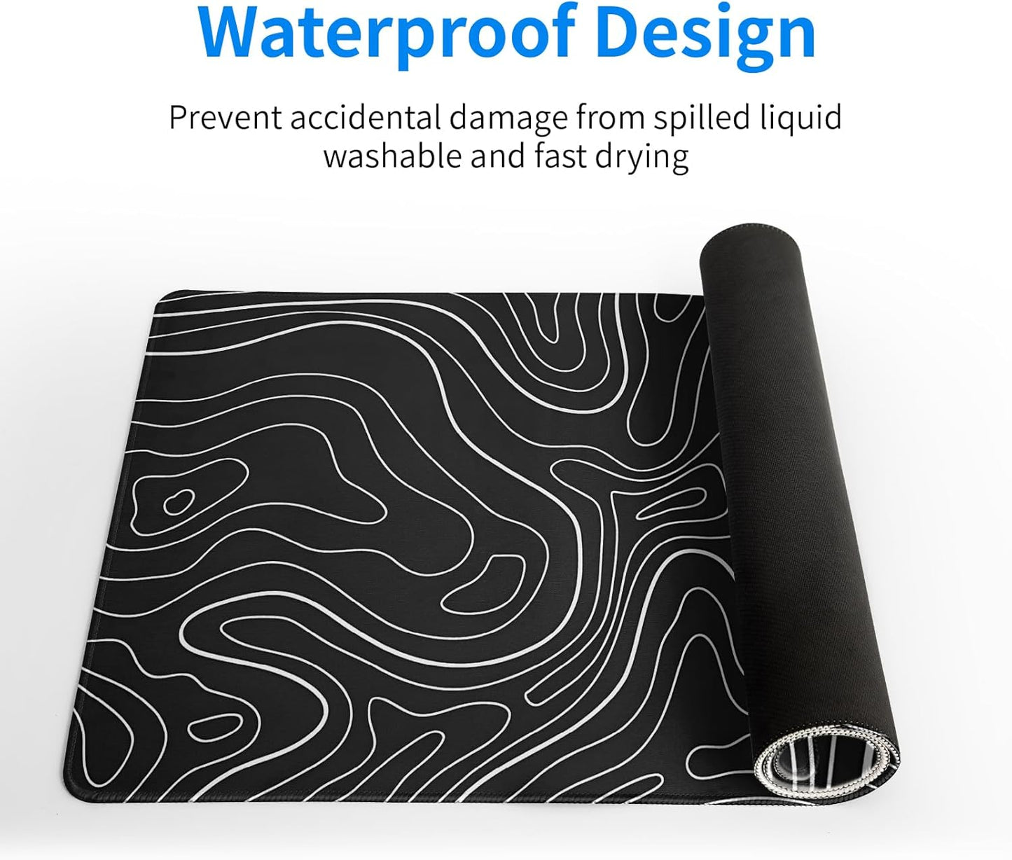 Gaming Mouse Pad Topographic Large Mousepad Keyboard 31.5 x 11.8in for Non-Slip Base and Stitched Edge, Extended Desk Pad XL Desk Mat (Black)