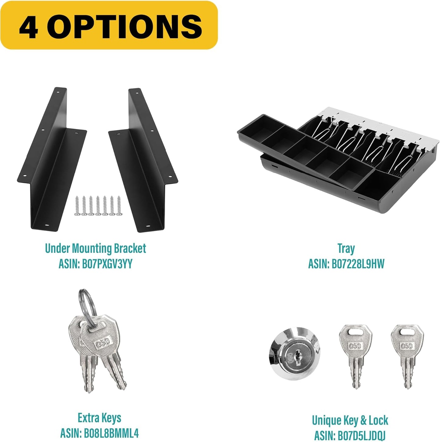 HK SYSTEMS 13inch Heavy Duty Manual Push-Open Cash Drawer with 4Bill/5Coin, Removable Till, "Stainless Steel Front" with Single Large Media Slot,White