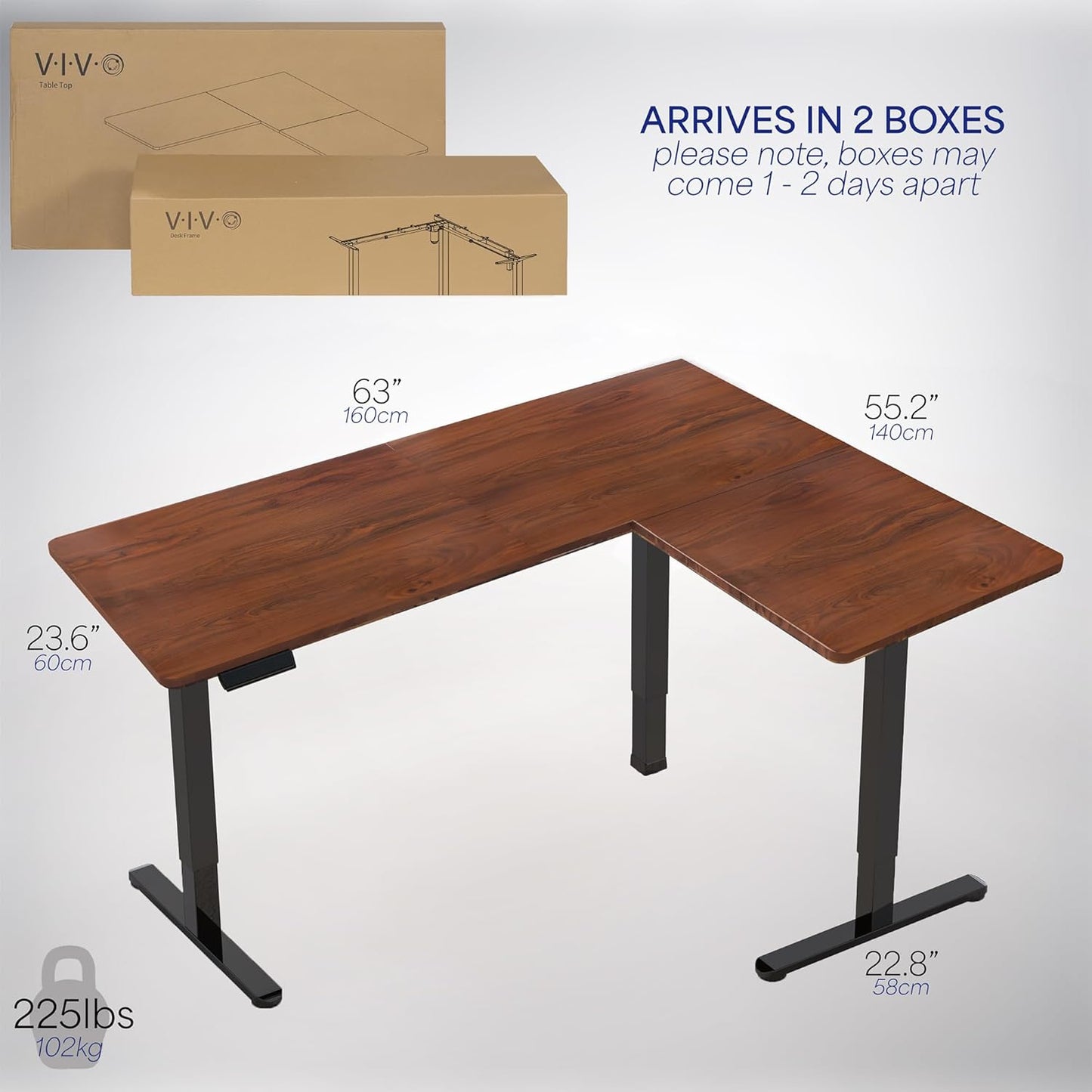 VIVO Electric Corner L-Shaped 63 x 55 in Standing Desk, Memory Height Adjustment, Dark Walnut Top Black Frame, DESK-E3CTD