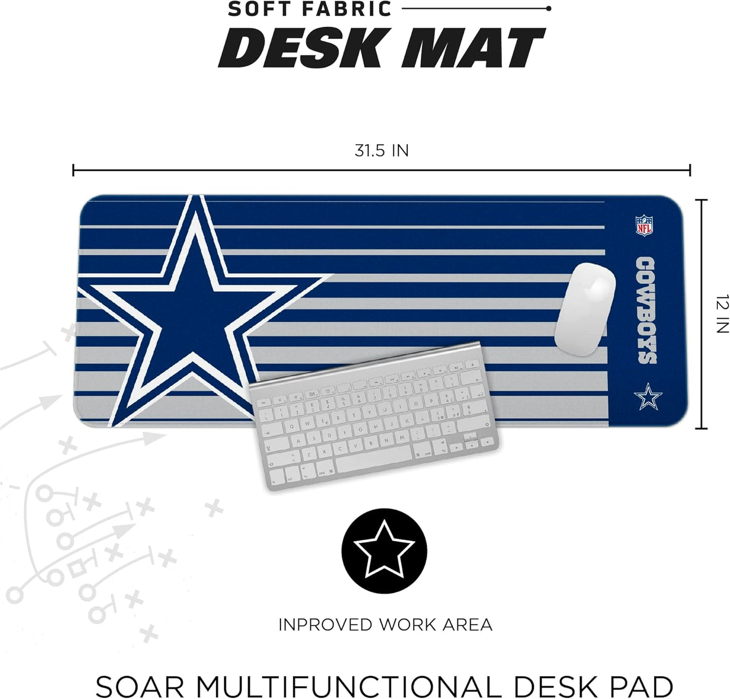 SOAR NFL Unisex Multifunctional Desk Mat for Desktop, (31.5"x12") - Ultra Soft Fabric with Non-Slip Rubber Backer - Water Resistant & Durable Nylon Stitching - Officially Licensed NFL, Desk Pad