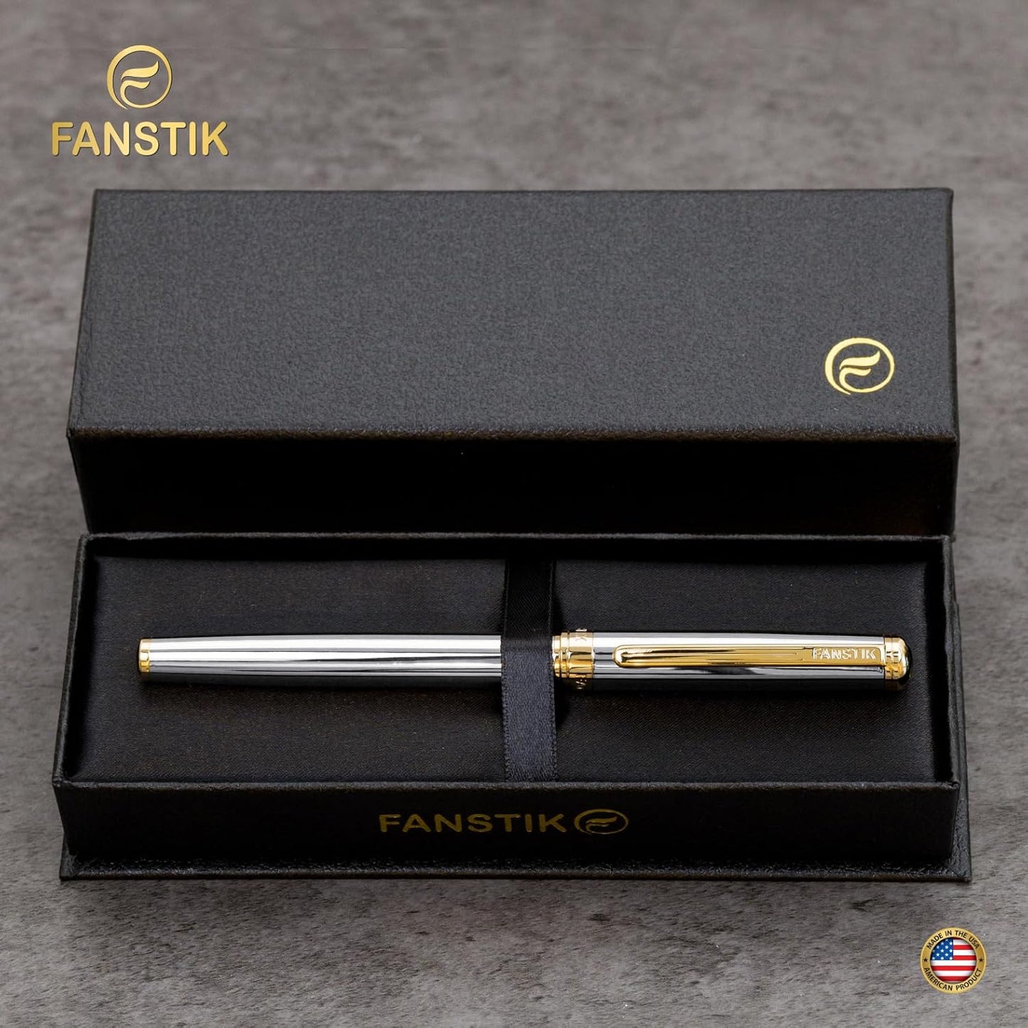 Customized Silver&Gold Luxury fountain pen (Made In USA) fancy gift set for women, Real 24K Gold Plating, Professional executive pen gift set for men (Lux Custom-fountain Silver-Gold)
