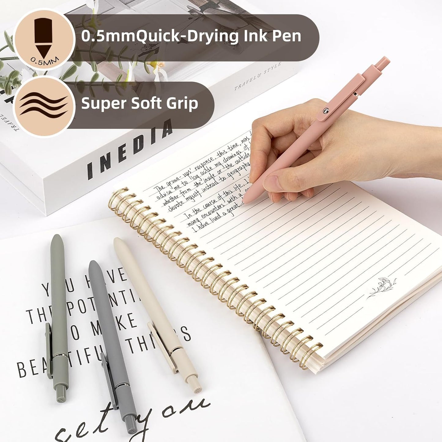 Cute Spiral Notebook Set For Women, Bible Journal Set, 3 Pack A5 Spiral Notebook + 5 PCS Gel Pens + 600 Sticky Notes + Gift Box, Aesthetic Gift Set for Work Students School Office Supplies