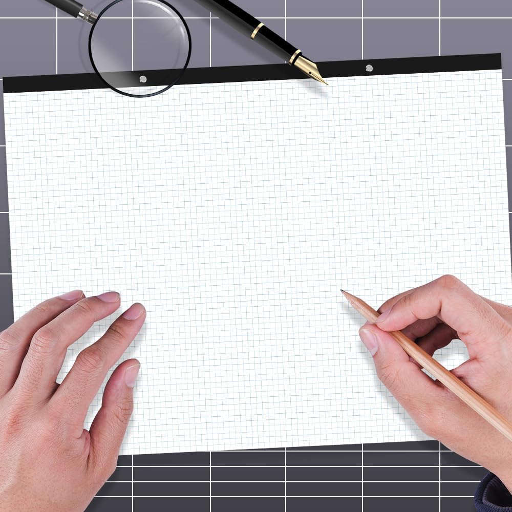Large Engineering Graph Paper - 22" x 17" Grid Paper, 50 Sheets/100 Pages, 4"x4" Blue Grid Paper Pad Giant Drafting Pad Sketching Graph Paper for Engineer Architect Designer Mathematician Draftsman