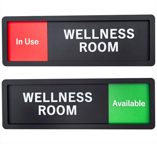 Wellness Room Sign – Privacy In Use / Available Slide Switch Sign, Premium Durable Acrylic Material, Super Strong Self-Adhesive, Quick Installation, Suitable For Your Home And Business ( 9×3 Inches, Black) (Wellness Room)