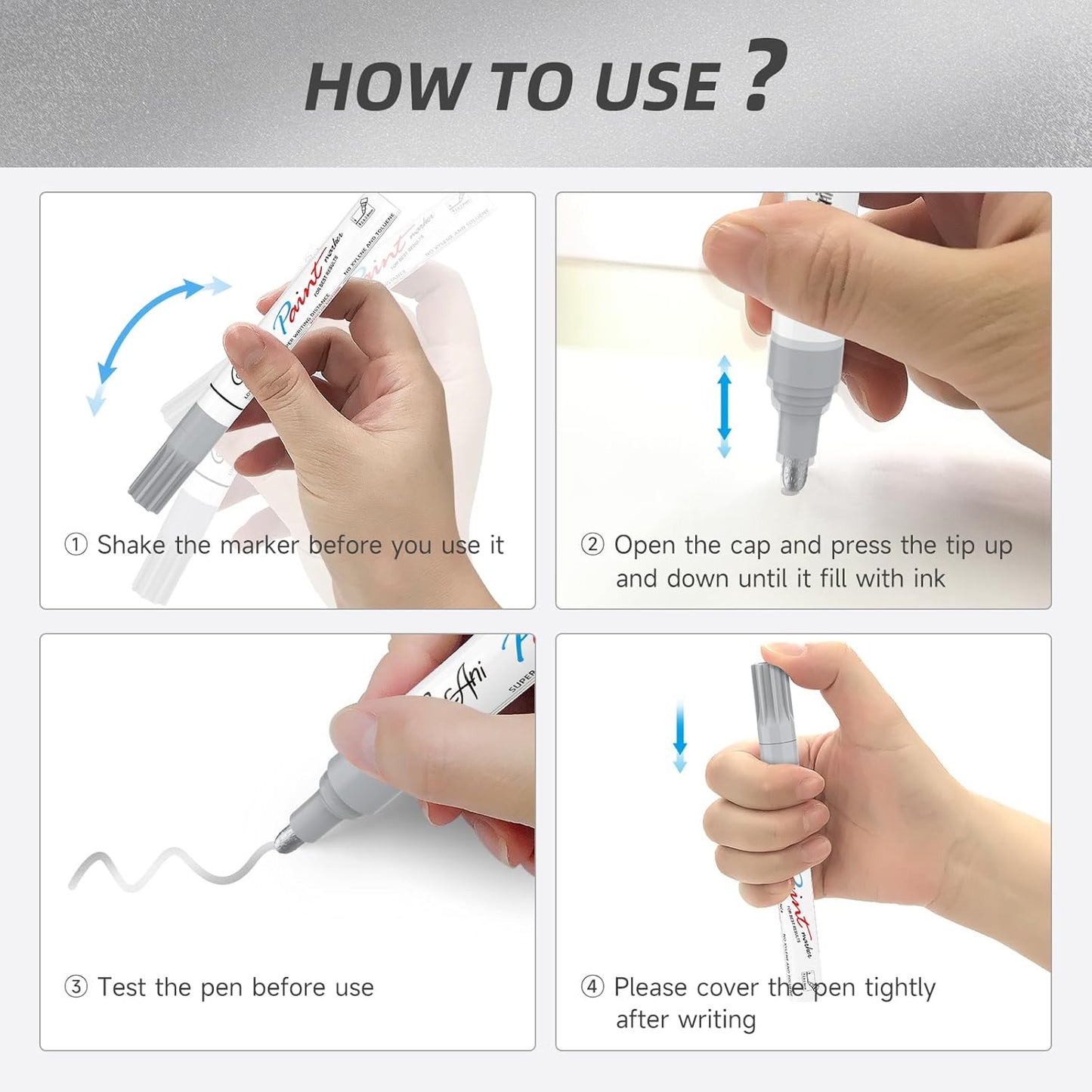 Silver Permanent Paint Markers, 2 Pack Opaque Metallic Paint Marker Pens for Art Projects, Rock Painting, Drawing, Wood, Glass, Ceramic, Plastic, Canvas, Mugs DIY Crafts (Silver,2 Pack)