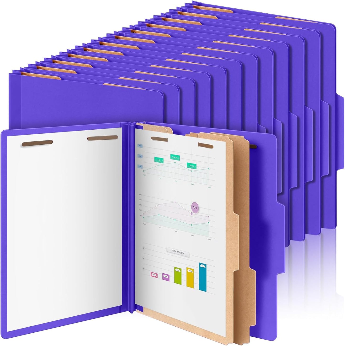 60 Pcs Classification Folders Letter Size, 2 Divider Pressboard File Folders with 3. 5 Inch Expansion, 2 Prongs Fastener, Heavy Duty Office File Organizers for Teachers, Medical (Purple)