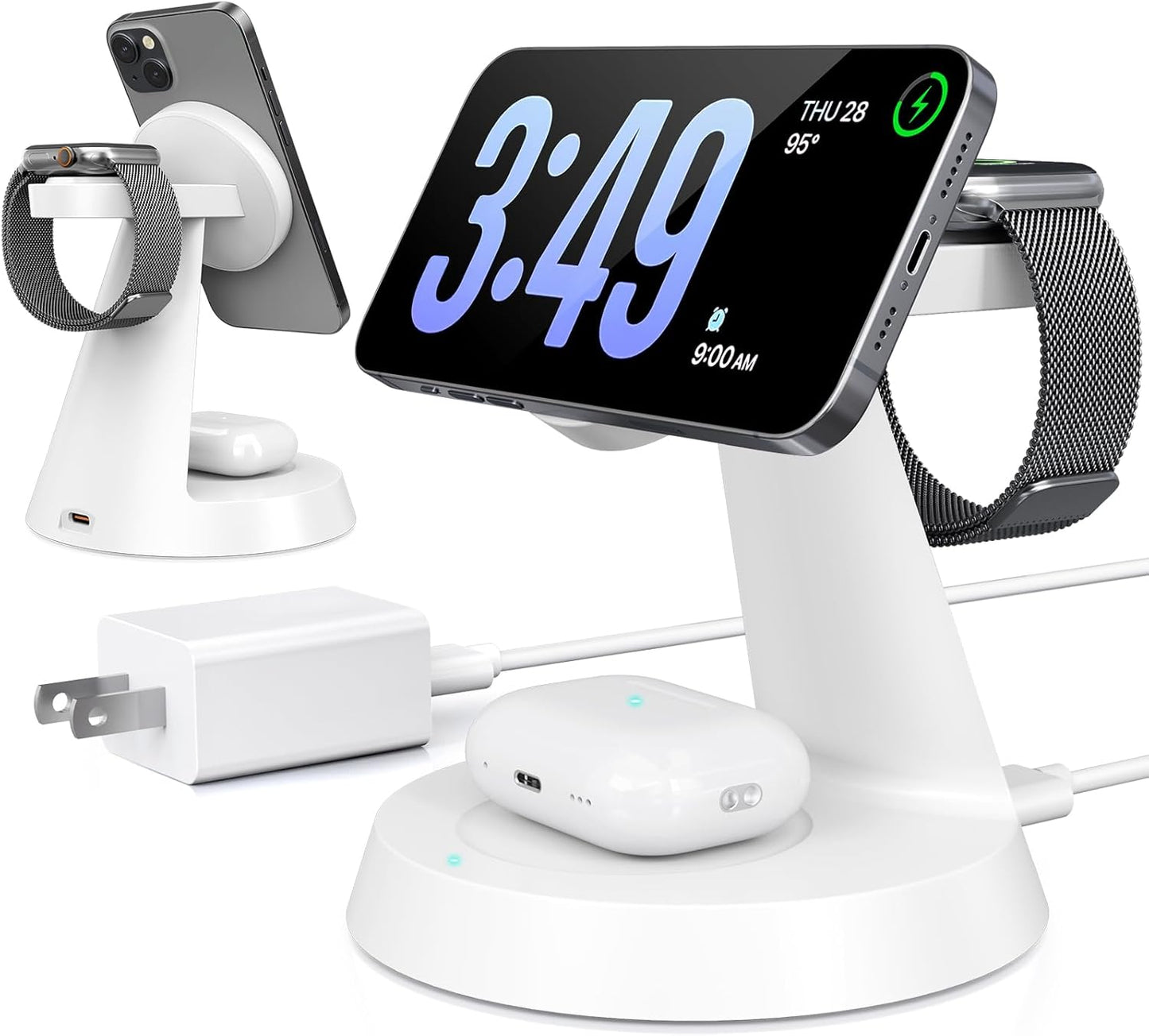 3 in 1 Wireless Charging Station for Apple, Charger Stand for Multiple Apple Devices, Wireless Charging Station for iPhone 16/15/14/13/12 Series, Wireless Charger for AirPods, iWatch Series (White)