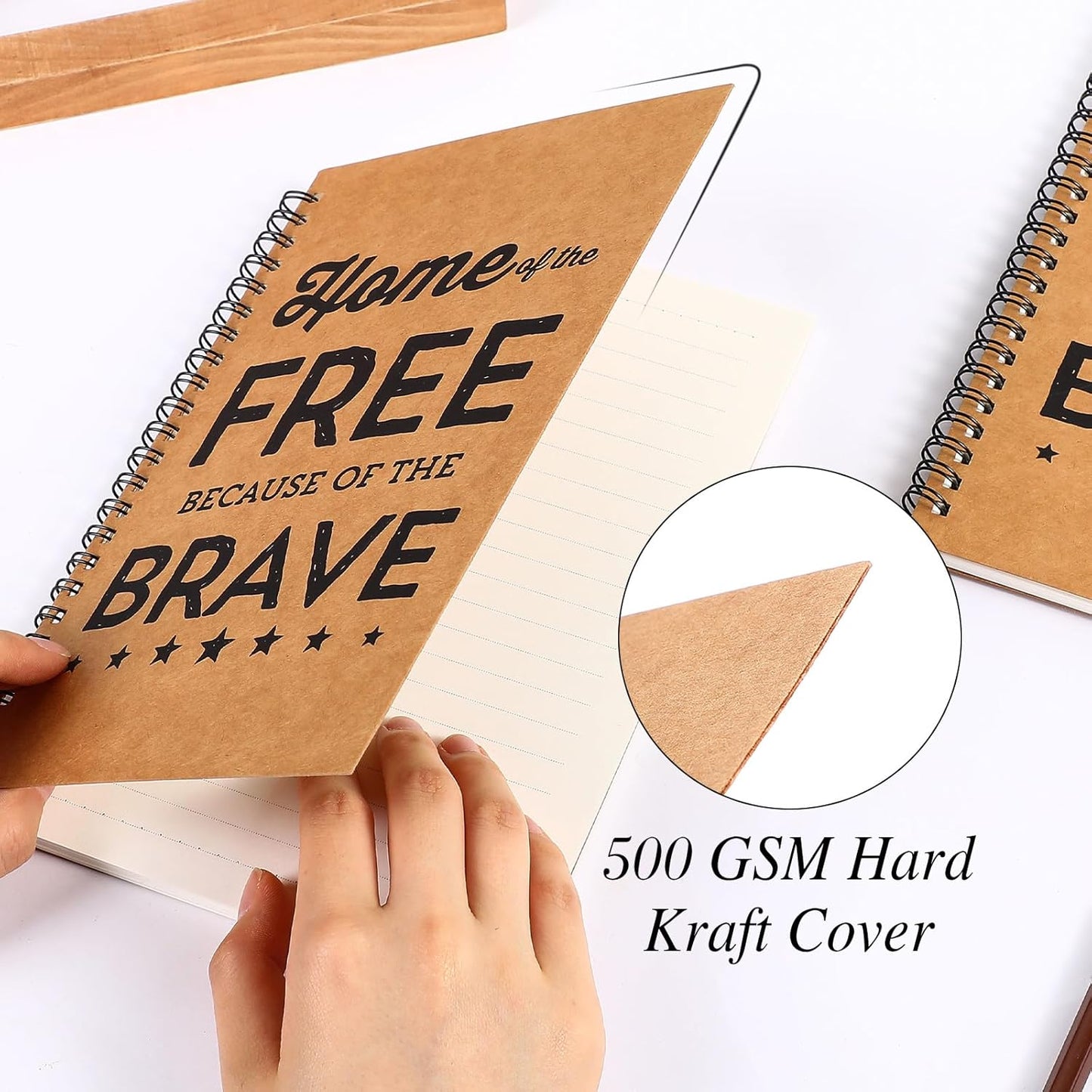 6 Pack Veteran Gifts Veteran Blank Notebook Home of the Free Because of the Brave A5 Spiral Notebook Journal 100gsm Thick Blank Paper & Hard Kraft Cover for US Army Military Men Grandpa