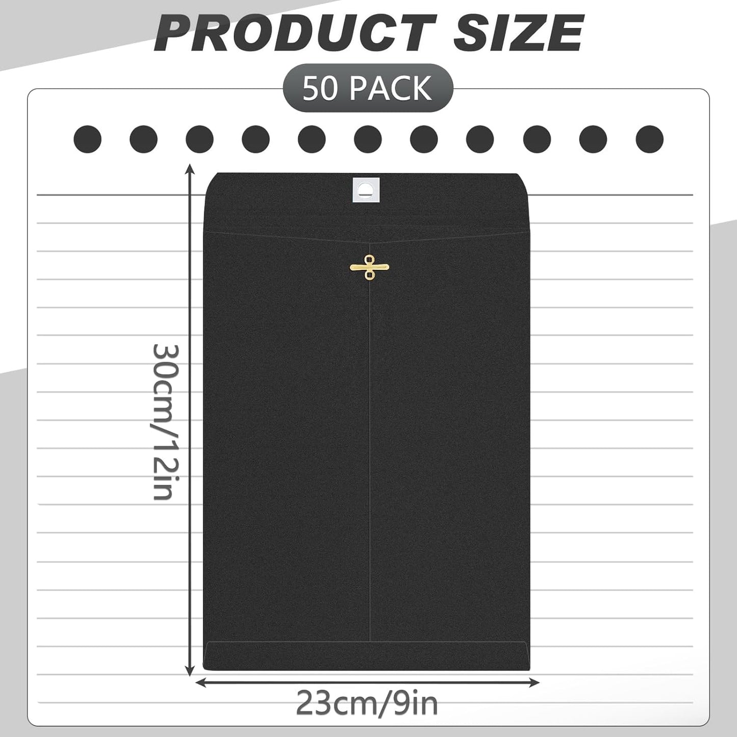 Geyee 50 Pcs 9 x 12 Inch Black Clasp Envelopes Letter Size Mailing Envelopes with Clasp Closure for Filing Storing Documents Office Home Business School