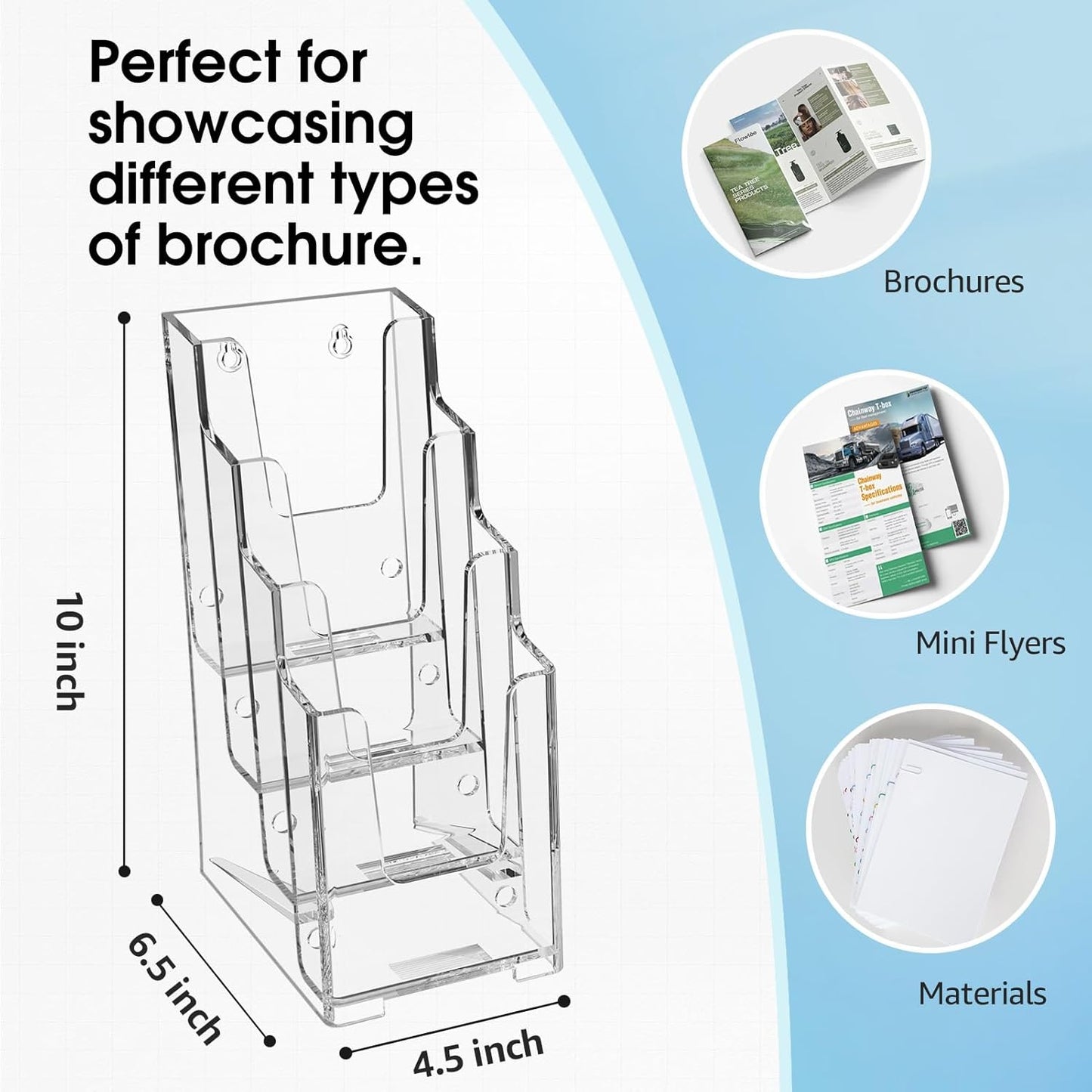 MaxGear Acrylic Brochure Holder, 4 Inch Wide 4 Tier Clear Literature Display Stand, Premium Plastic Pamphlet Holder, Multi-Pocket Wall Mount or Countertop Organizer for Office or Home, 6 Pack