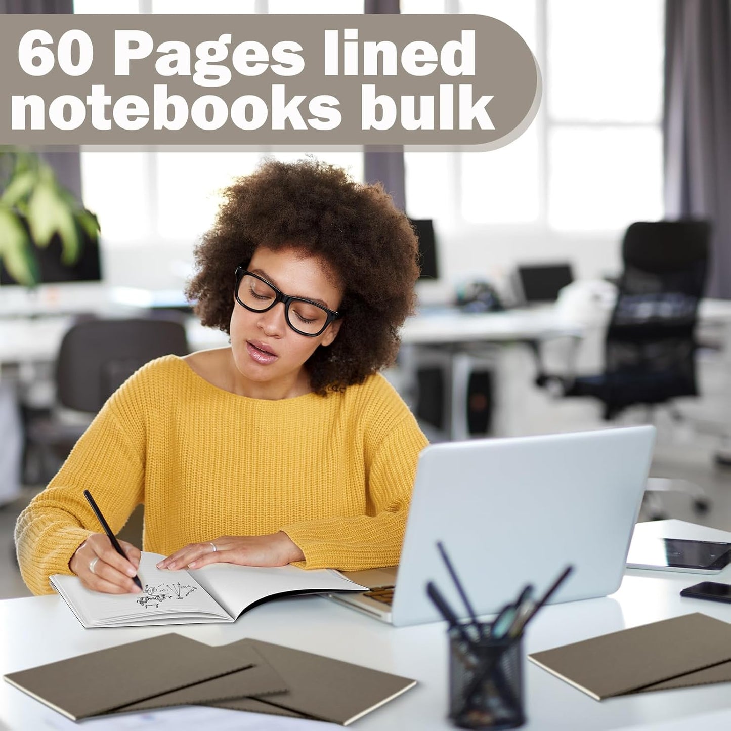 Sepamoon 150 Pack Kraft Notebook Journals 5.82 Inch x 4.13 Inch A6 Softcover Notebooks Bulk for Kids Student Writing Sketch Travel Journal Office Notepad with 48 Pages 24 Sheets, Lined(Dark Gray)