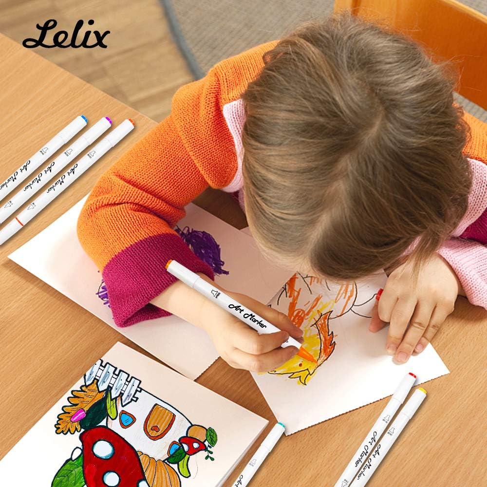 Lelix 61 Colors Alcohol Art Markers, 60 Colors Plus 1 Blender Dual Tip Permanent Marker Pens Highlighters Perfect for Kids Adults Artist Drawing Sketching Card Making & Coloring Books