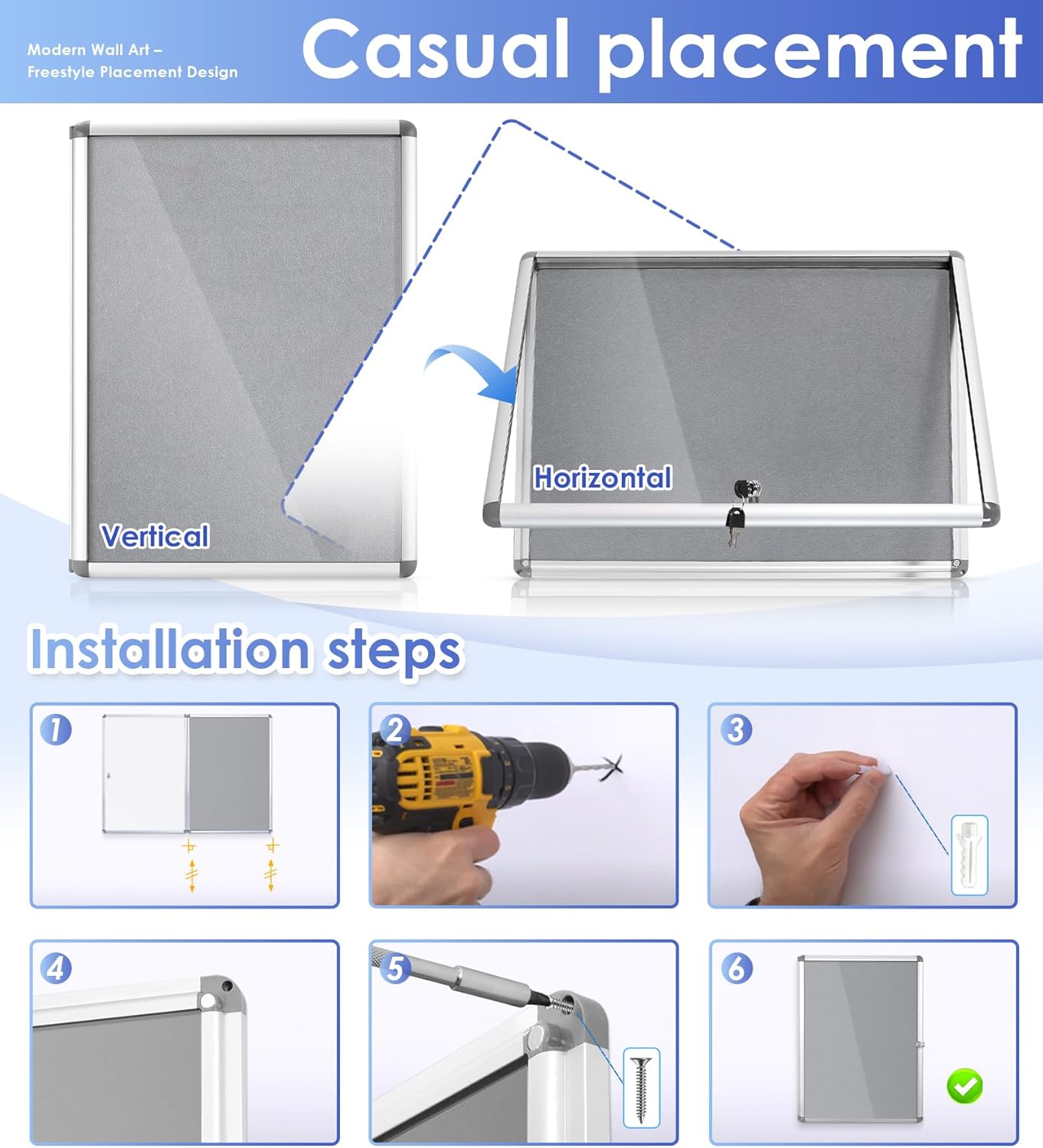 SWANCROWN Fabric Bulletin Board Enclosed Wall-Mounted Display Case for Office Classroom Home,26x20inch(4xA4)