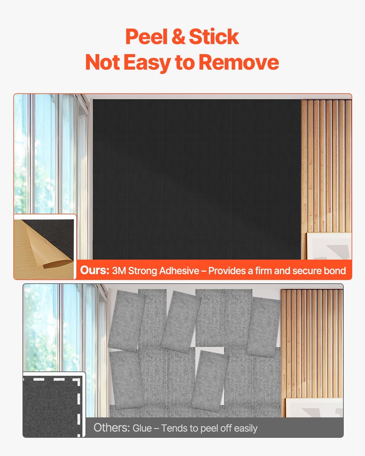 VEVOR 5 Pack Acoustic Panels with Self Adhesive, 47.2 x 23.6 x 0.4 inch Sound Proof Foam Panels, Polyester Fiber Soundproof Wall Panels High Density, for Home, Studio, Office, Theater, Black