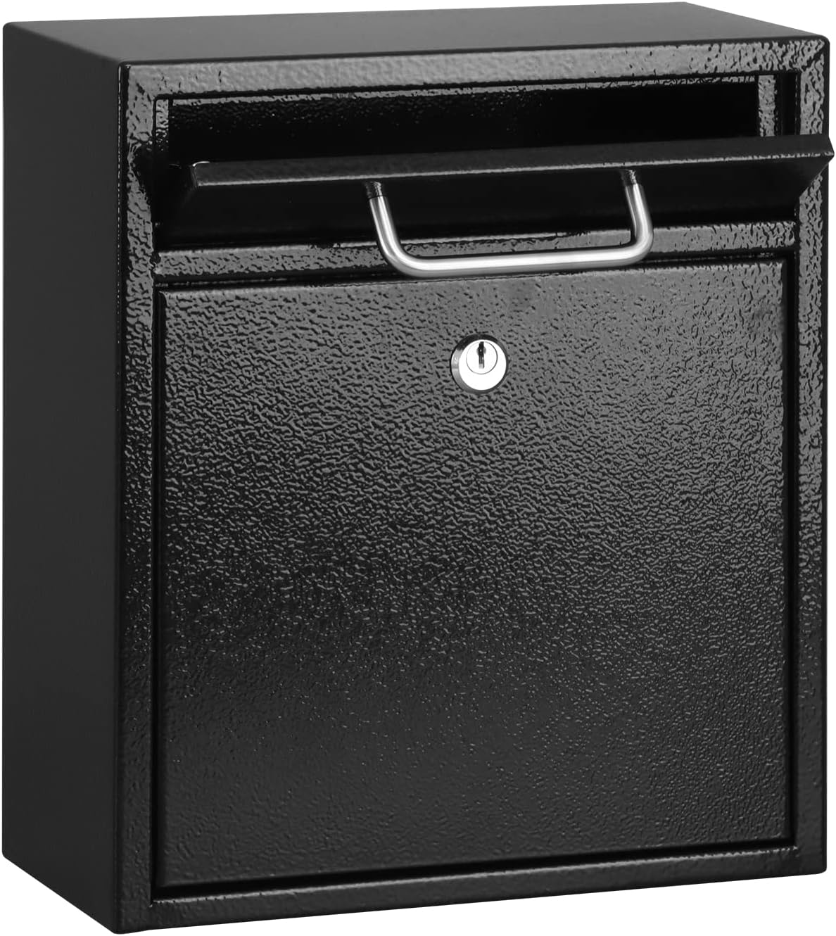 xydled Steel Mailbox Wall Mount, Medium Locking Mailbox with Key Lock, Lock Mail Boxes for Outside, Security Key Drop Box, Collection Boxes, 13.4H x 11.6L x 5.6W Inches, Black, Large