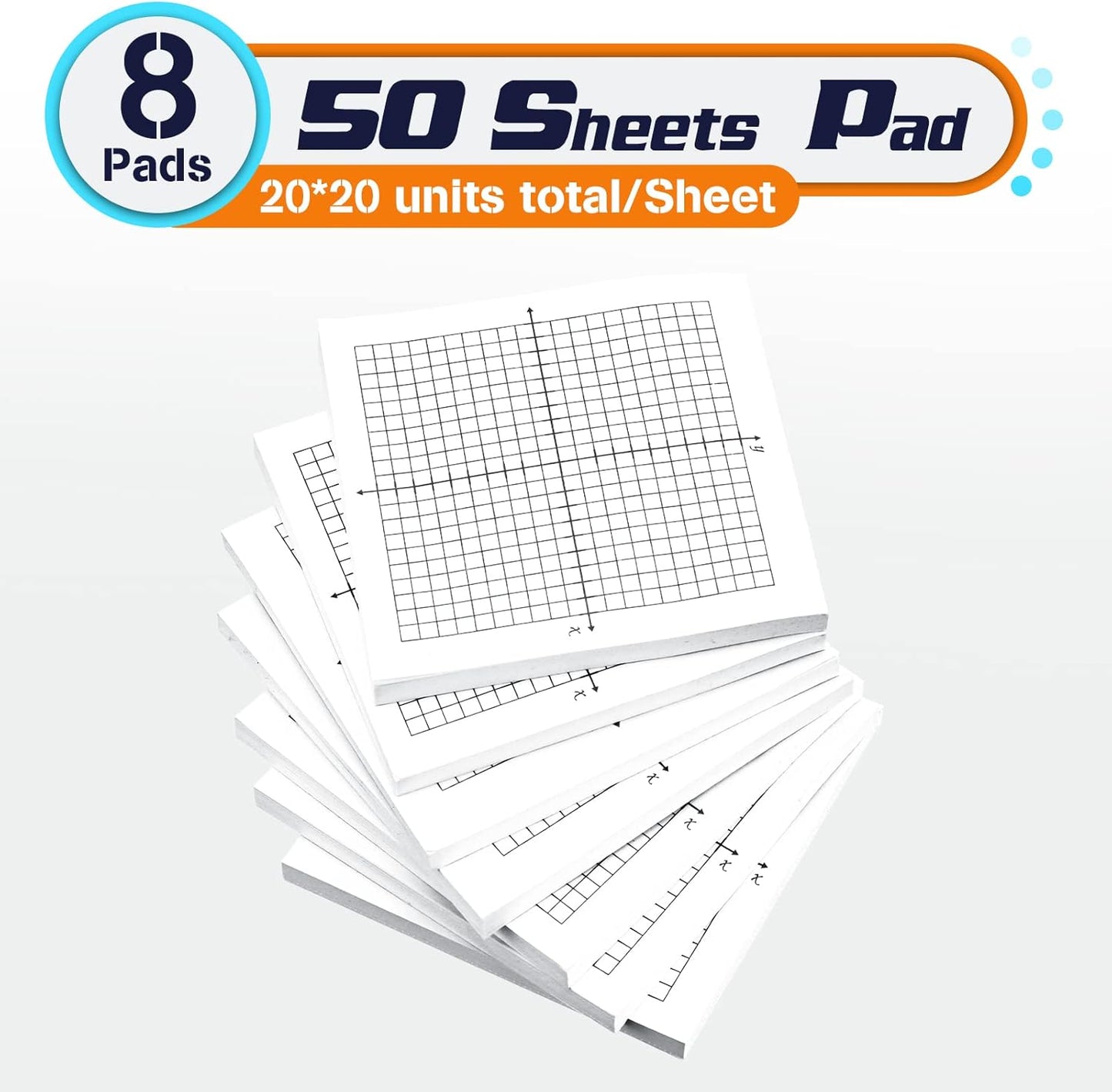 Sabary 8 Packs Graph Paper Sticky Notes 400 Sheets 3 x 3 Inch Lined Mini Graph Pads 20 x 20 Four Quadrant Adhesive Grid Sticky Notes for Office School Math Supplies(8 Pads)