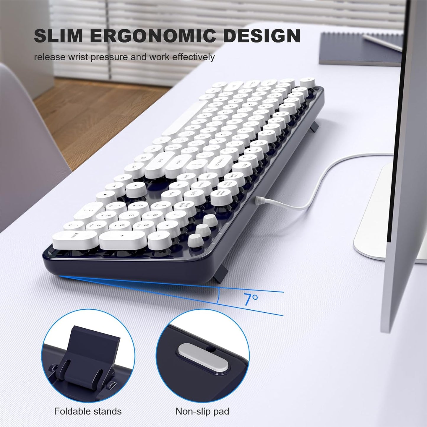 Computer Keyboards Wired, Full Size 104 Keys Typewriter Keyboard with Number Pad, Plug Play USB Keyboard for PC Laptop Desktop Windows (Dark Blue)