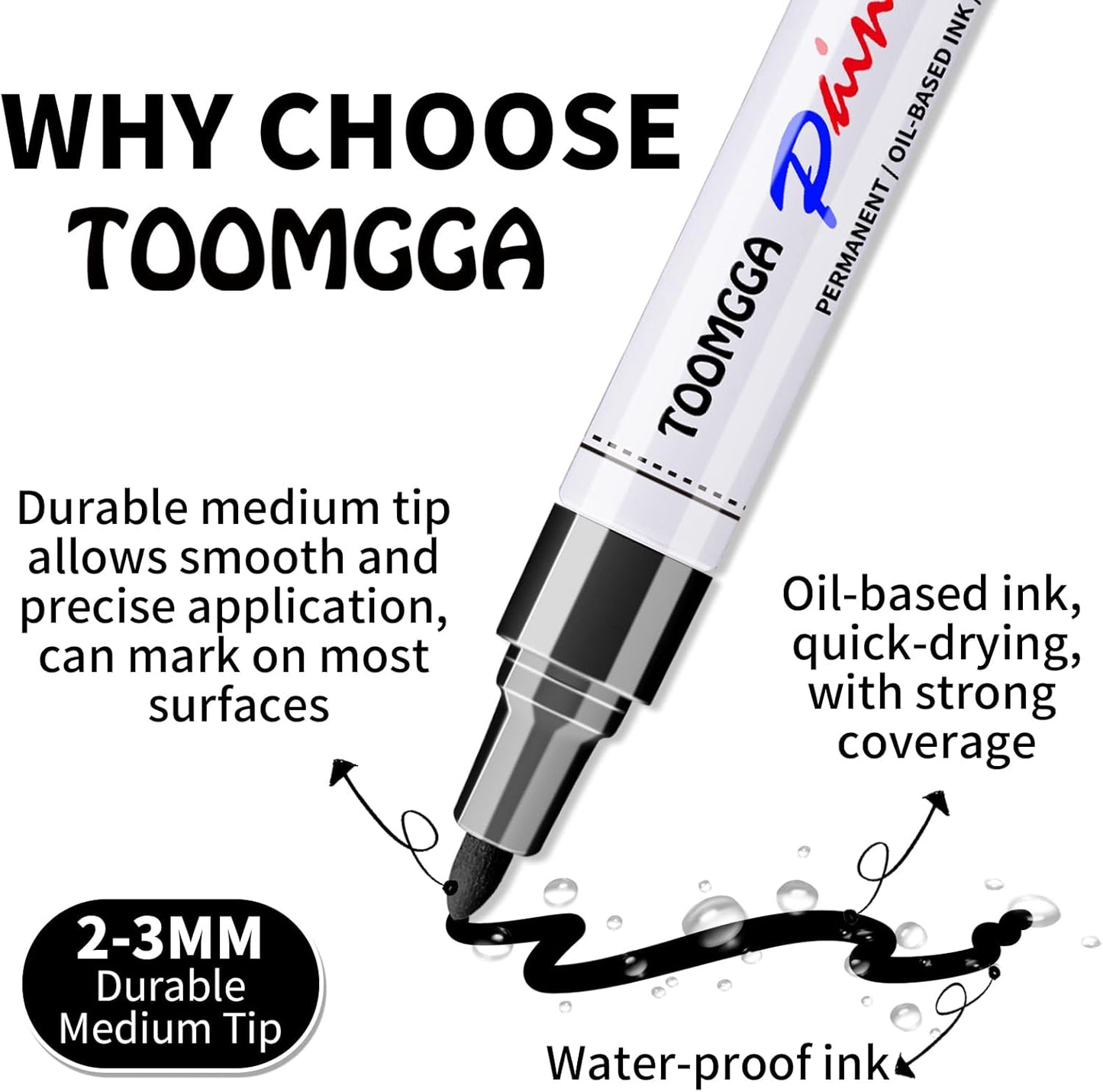 White and Black Permanent Markers Paint Pens - 8 Pack Oil Based Paint Markers, Medium Tip, Quick Drying Pens for Wood, Metal, Rock Painting, Mugs, Canvas, Clothes, Plastic Marking