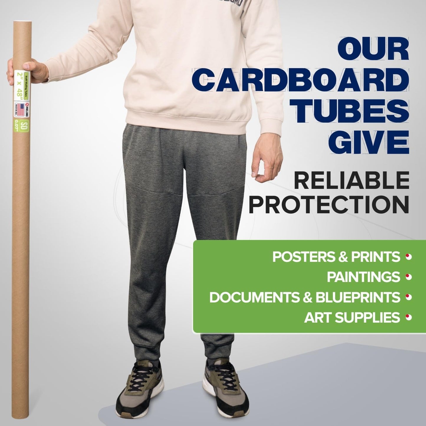 2" x 48" Reinforced Kraft Paper Mailing Tube, Pack of 2 Tubes with 4 Caps – Secure USPS Approved Poster Tube – Cardboard Tube for Shipping and Storing Posters, Prints, Artwork, or Documents