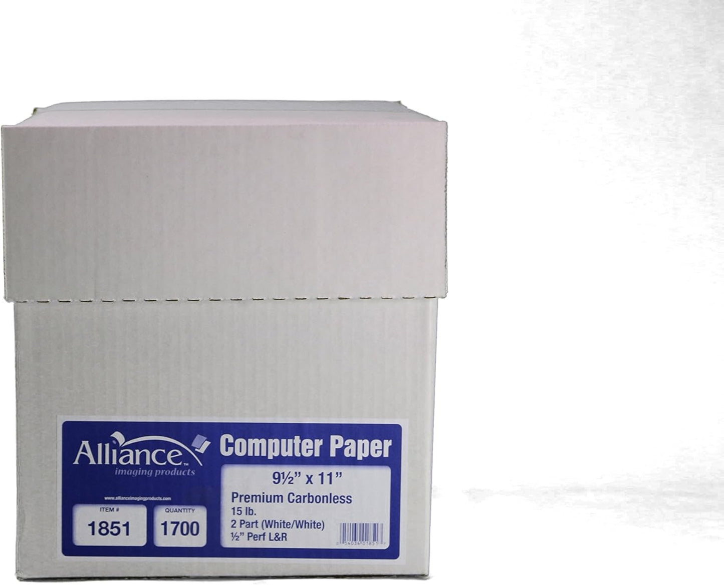 Alliance Continuous Carbonless Computer Paper 9.5 x 11, Blank Left and Right Perforated, 15 lb (2-Part White/White 1700/Ctn 80 Ctns/Pallet)