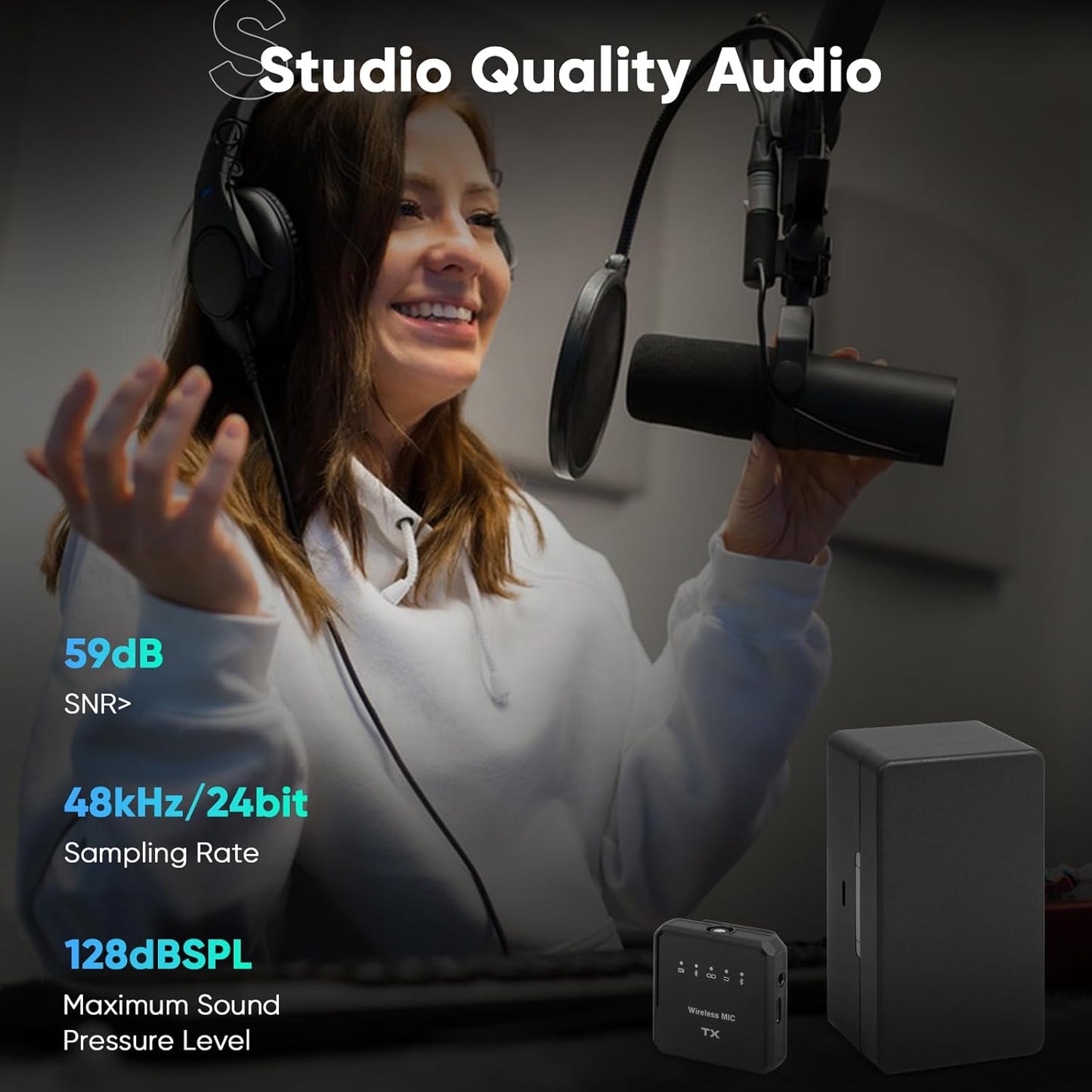 Wireless Microphone, 100m (328 ft.) Range Bluetooth Microphone, 24-Hour Battery, Noise Cancellation, Wireless Microphone for PC, iPhone, Andriod,lav mic，MIC Wireless