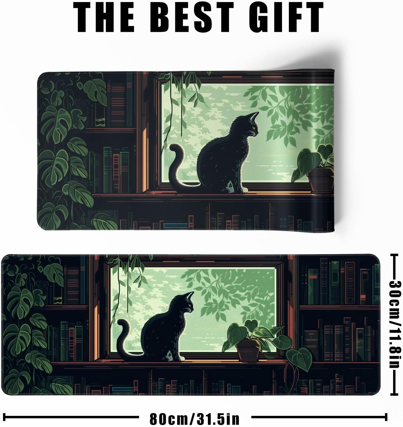 XL Mouse Pad Gaming Kawaii Cute Pixel Cat Outdoor Extra Large Mousepad (31.5x11.8 in), Green Desk Mat Anime Pad Home Office Decor Mouse Pad Stitched Edges Smooth Surface Non-Slip Bottom Mat